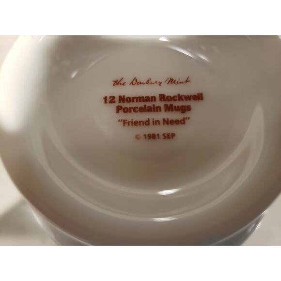 The Danbury Mint/ Norman Rockwell Gold Rim Friend in Need 1981 Mug Cup - Picture 9 of 9
